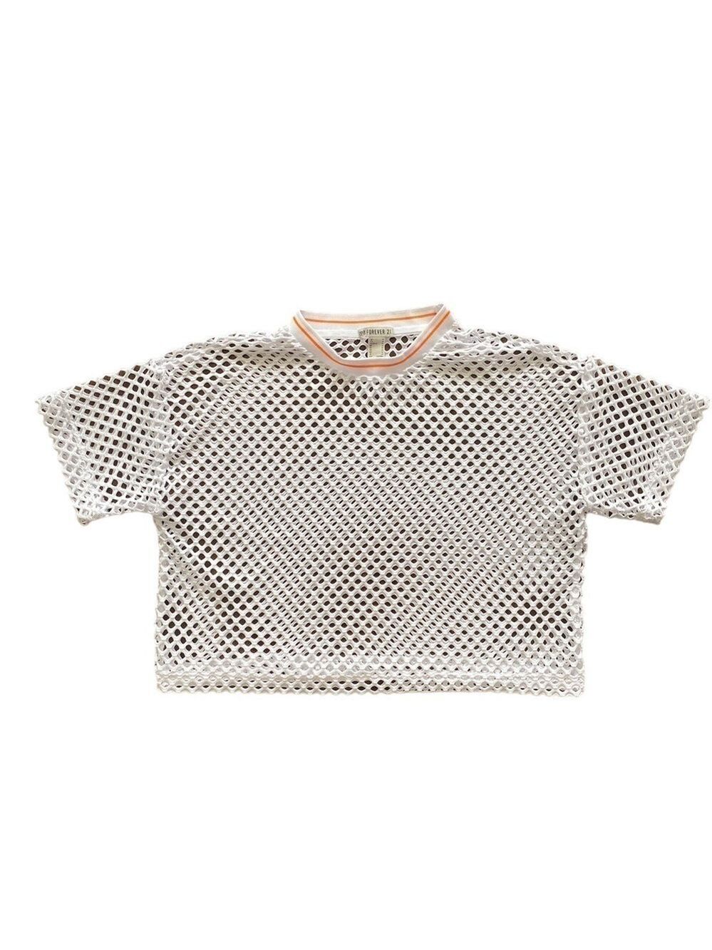 2/$10 Forever 21 White Fishnet Cropped Short Sleeve Top Medium